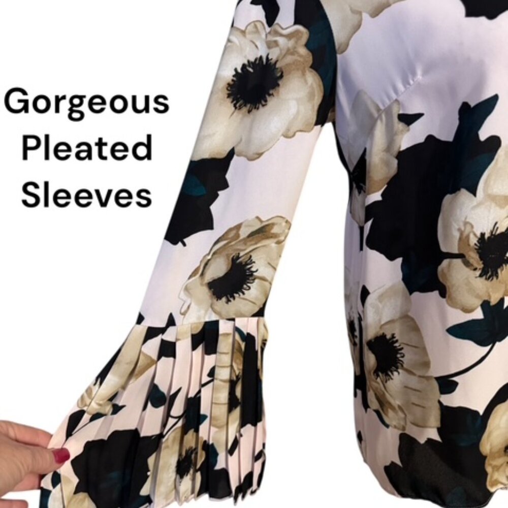 BANANA REPUBLIC FLORAL PRINT BLOUSE w/GORGEOUS PLEATED SLEEVES SMALL/PETITE #9 - Picture 4 of 8